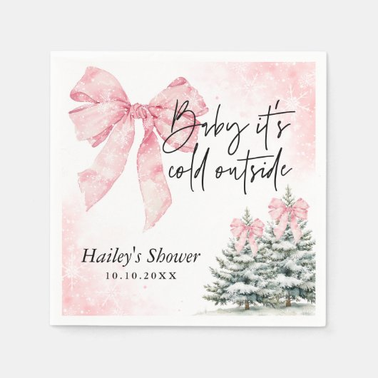 Baby Its Cold Outside, Pink Bow Winter Baby Shower Servet (Voorkant)