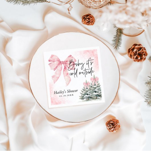 Baby Its Cold Outside, Pink Bow Winter Baby Shower Servet