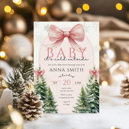 Baby It's Cold Outside Pink Christmas Winter Girl Kaart