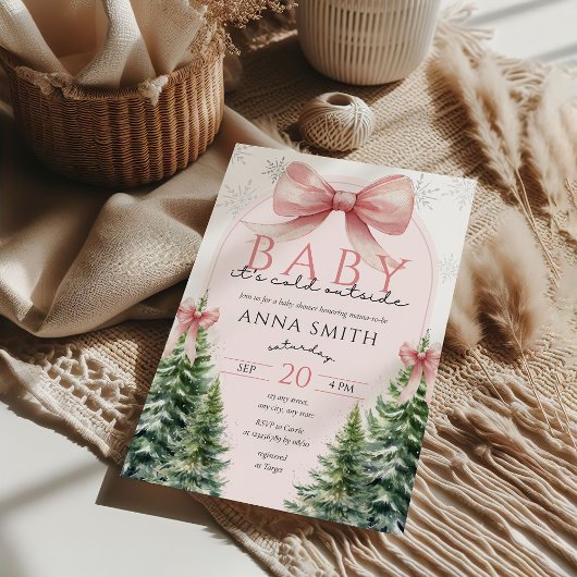 Baby It's Cold Outside Pink Christmas Winter Girl Kaart