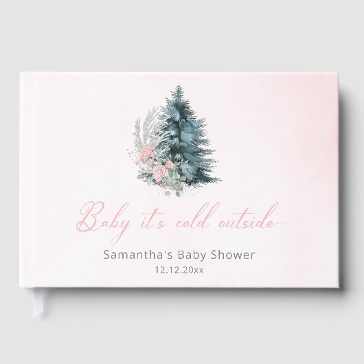 Baby its cold outside Pink Silver Baby Shower Gastenboek (Voorkant)