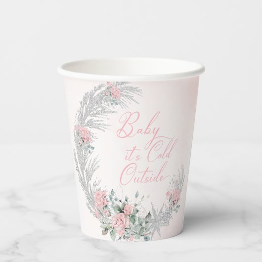 Baby its cold outside Pink Silver Baby Shower Papieren Bekers (Achterkant)