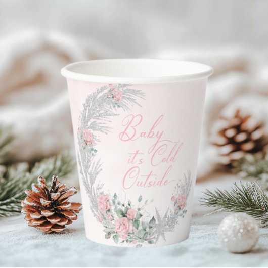 Baby its cold outside Pink Silver Baby Shower Papieren Bekers