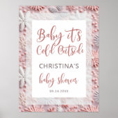 Baby It's Cold Outside Pink Silver Baby Shower Poster (Voorkant)