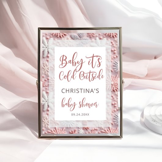 Baby It's Cold Outside Pink Silver Baby Shower Poster