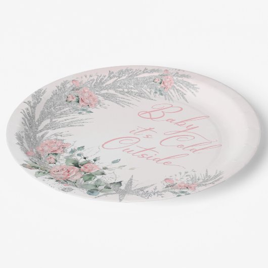 Baby its cold outside Pink Winter  Papieren Bordje (Gekanteld)