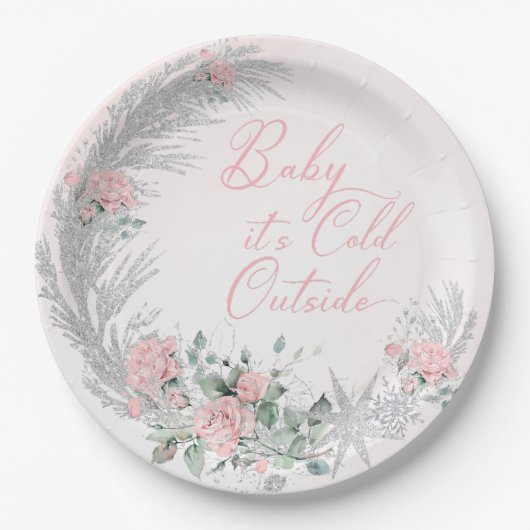 Baby its cold outside Pink Winter Papieren Bordje (Voorkant)