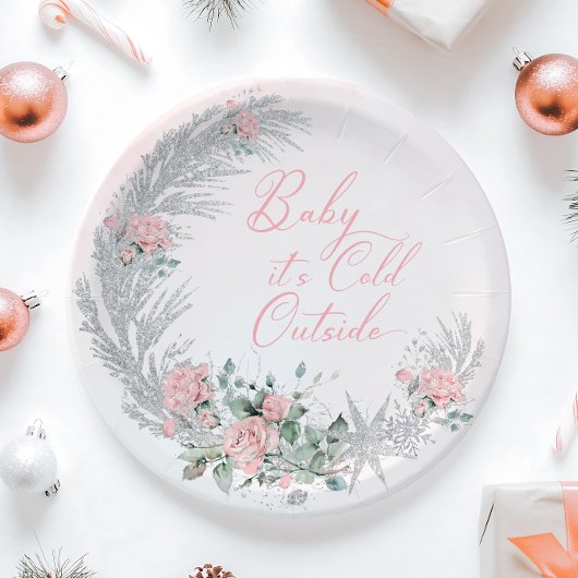 Baby its cold outside Pink Winter  Papieren Bordje