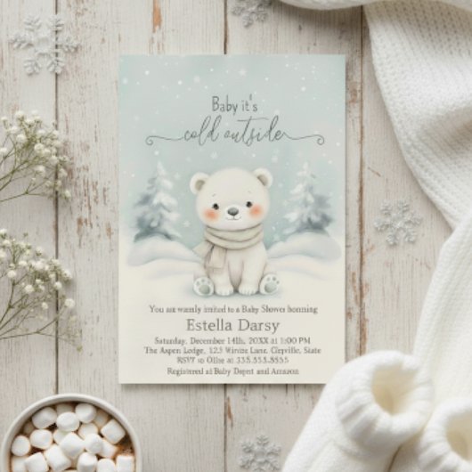 Baby It's Cold Outside Polar Bear Baby Shower  Kaart