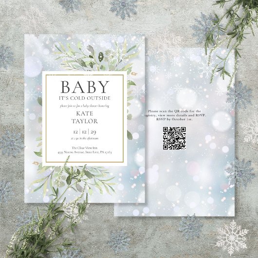 Baby It's Cold Outside QR-code Winter Babyshower Kaart