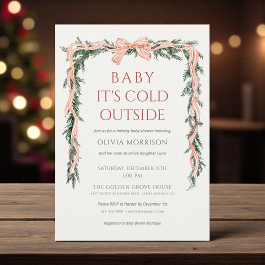 Baby It's Cold Outside Red Bow Baby Shower Kaart
