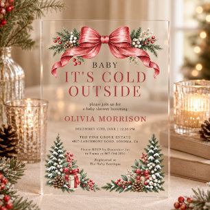 Baby It's Cold Outside Rode Boog Baby Shower Acryl Uitnodigingen