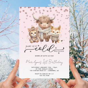 Baby It's Cold Outside Roze 1e Verjaardag Kaart