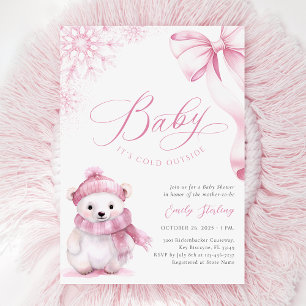 Baby It's Cold Outside Roze Beer Baby Shower Kaart