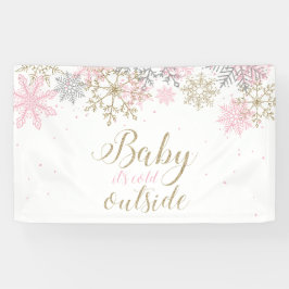 Baby It's Cold Outside roze gouden glittersneeuwvl Spandoek