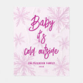 Baby It's Cold Outside Roze Sneeuwvlokken Script M Fleece Deken (Voorkant)