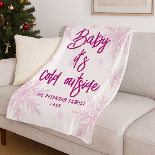 Baby It's Cold Outside Roze Sneeuwvlokken Script M Fleece Deken