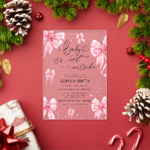 Baby It's Cold Outside Roze Strik Baby Shower Acryl Uitnodigingen