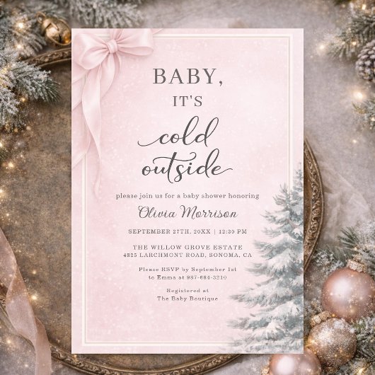 Baby It's Cold Outside Roze Strik Baby Shower Kaart