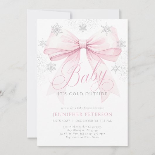 Baby It's Cold Outside Roze Strik Winter Baby Borr Kaart (Voorkant)