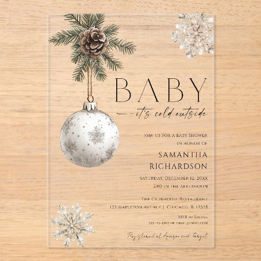 Baby it's cold outside rustic boho baby shower acryl uitnodigingen (Voorkant)