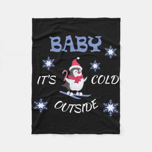 Baby Its Cold Outside Skiing Penguin T Shirt  Fleece Deken (Voorkant)