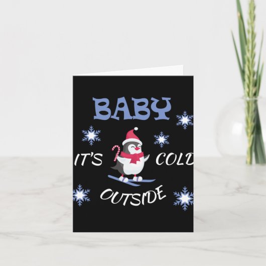 Baby Its Cold Outside Skiing Penguin T Shirt Kaart (Voorkant)