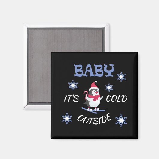 Baby Its Cold Outside Skiing Penguin T Shirt  Magneet (Voorkant / Achterkant)