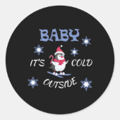 Baby Its Cold Outside Skiing Penguin T Shirt  Ronde Sticker (Voorkant)