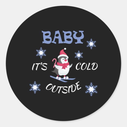 Baby Its Cold Outside Skiing Penguin T Shirt Ronde Sticker (Voorkant)