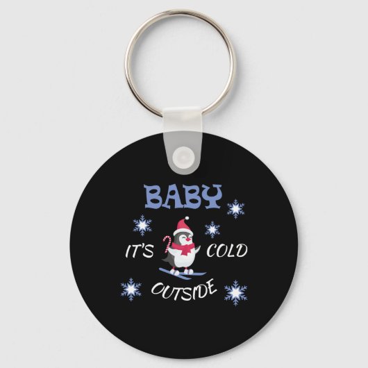 Baby Its Cold Outside Skiing Penguin T Shirt Sleutelhanger (Voorkant)