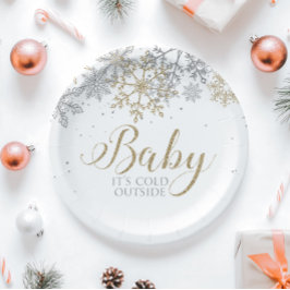 Baby It's Cold Outside Sneeuwvlok Baby Shower Papieren Bordje