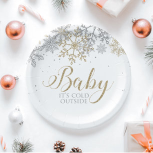 Baby It's Cold Outside Sneeuwvlok Baby Shower Papieren Bordje