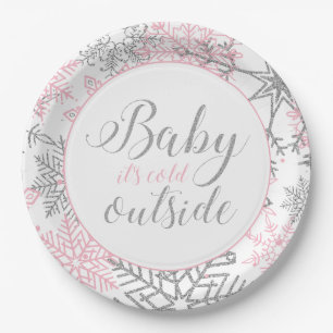 Baby It's Cold Outside Sneeuwvlok Baby Shower Papieren Bordje