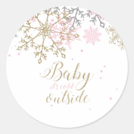 Baby It's Cold Outside Sneeuwvlok Baby Shower Ronde Sticker