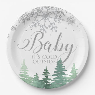 Baby It's Cold Outside sneeuwvlokken en bomen Papieren Bordje