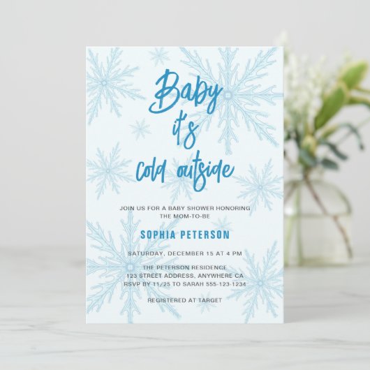 Baby Its Cold Outside Snowflakes Boy Baby Shower Kaart (Staand voorkant)