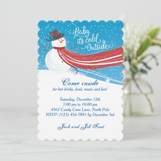 Baby It's Cold Outside Snowman Christmas Party Kaart (Staand voorkant)