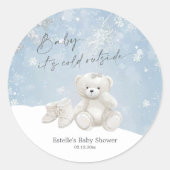Baby, It's Cold Outside Teddy Bear Snowy Accent Ronde Sticker (Voorkant)