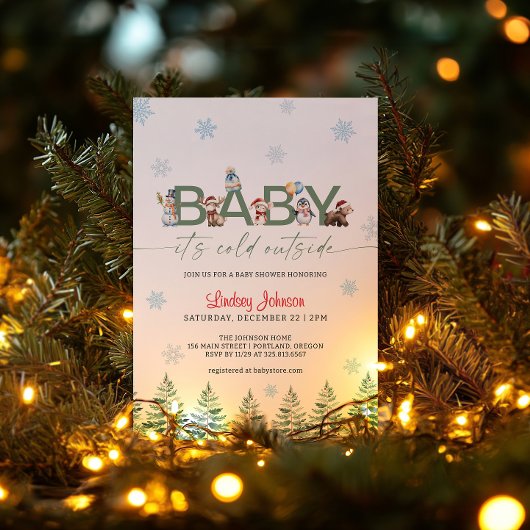 Baby It's Cold Outside Winter Animal Baby Shower Kaart