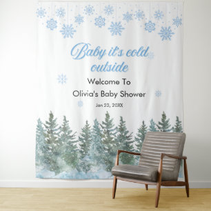 Baby It's Cold Outside Winter Baby Shower Achtergr Wandkleed