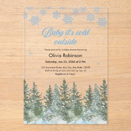 Baby It's Cold Outside Winter Baby Shower Acryl Uitnodigingen (Voorkant)