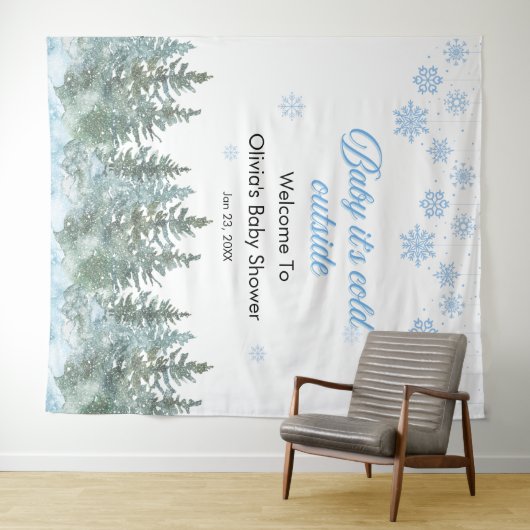 Baby It's Cold Outside Winter Baby Shower Backdrop Wandkleed (In Situ (horizontaal))