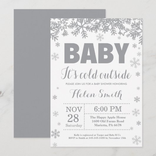 Baby its Cold Outside Winter Baby shower Invitatio Kaart (Voorkant / Achterkant)