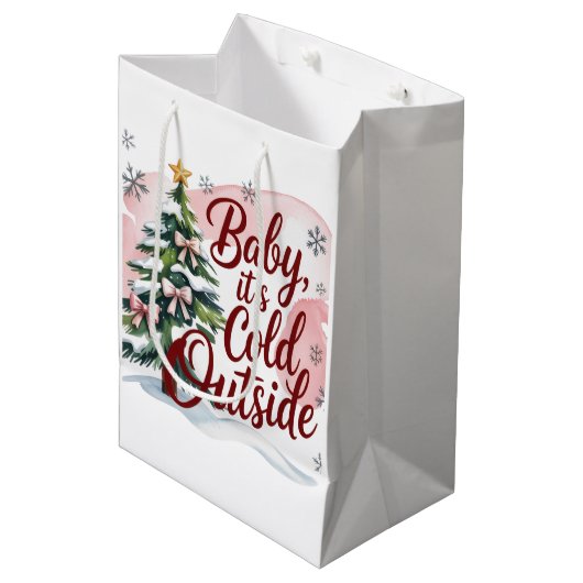 Baby, It's Cold Outside Winter Baby Shower  Medium Cadeauzakje (Voorkant Gekanteld)