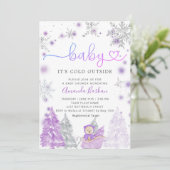 Baby Its Cold Outside Winter Baby Shower Purple Kaart (Staand voorkant)