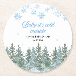 Baby It's Cold Outside Winter Baby Shower Ronde Kartonnen Onderzetter