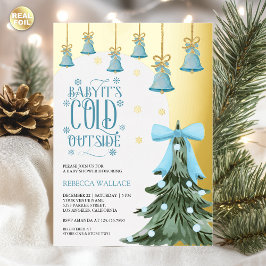 Baby It's Cold Outside Winter Blauwe Strik Baby Sh Folie Uitnodiging