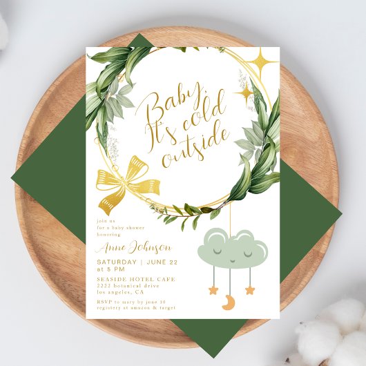 Baby Its Cold Outside Winter Botanical Baby Shower Kaart