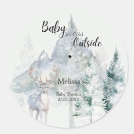 Baby Its Cold Outside Winter Evergreen Baby Shower Ronde Sticker